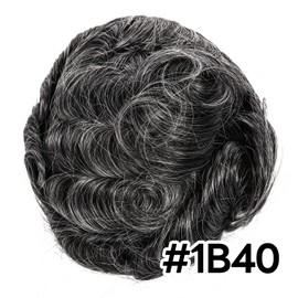 Blayzehair Men Toupee Hair System Ultra Thin Skin Hair Piece European Human Hair Replacement 0.02-0.10MM V-LOOP Toupee For Men. (1B40# Off Black with 40% Synthetic Grey, 8x10-0.06MM-0.08MM V-LOOP)