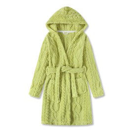 Topgal Girls Robe Hooded Bathrobe Flannel Plush Sleepwear Fleece Pajamas Lime Green Wheat Jacquard Spa Robe Size 8