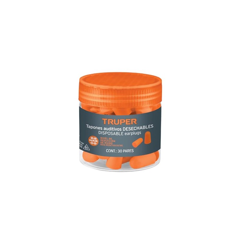 TRUPER 104117 Bote Con Tapones Auditivos Desechables De Espuma, 30