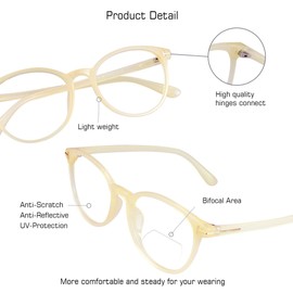 VisionGlobal Bifocal Reading Glasses Photochromic Dark Gray Sunglasses, Classic Retro Oval Eyewear Reduce Fatigue (Up+0.00/Down+2.00)