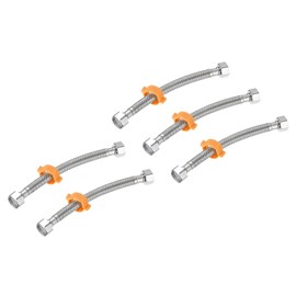 uxcell Faucet Supply Line Connector, 5pcs G1/2 Female x G1/2 Female 8 Inch Long Braided 304 Stainless Steel Water Supply Hose, Silver Tone