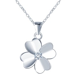 INFINIONLY Womens Girls Four Leaf Clover Diamond Necklace Pendant 925 Silver Clover Necklets Chains D Colour VVS1 Perfect Cut 4mm Round Moissanite GRA Certificate Elegant Wedding Party Jewellery