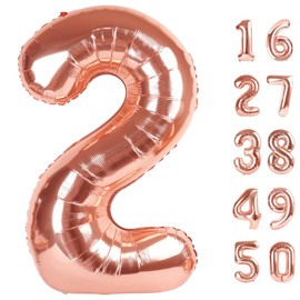 Rose Gold Number 2 Balloon Foil Mylar Number 2nd Birthday 40 Inch Big Giant Helium Number for 12 20 21st Birthday Decor,Boys Girl Party Supplies & Anniversary Events