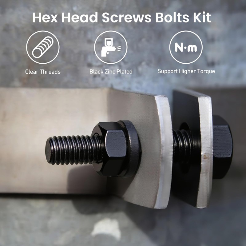 BNUOK 1/4-20 x 4 Hex Head Screws Bolts,Hex Nuts,Flat &
