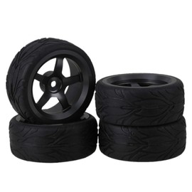 Mxfans Silver Grey Aluminum Alloy Wheel Rims With 5-Spoke and Black RC 1:10 Fish Scale Pattern Rubber Tyre for RC1:10 On-road Racing Car