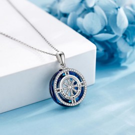 ONEFINITY Compass Necklace 925 Sterling Silver Viking Compass Necklace with Crystal Compass Pendant Compass Jewellery Gifts for Women