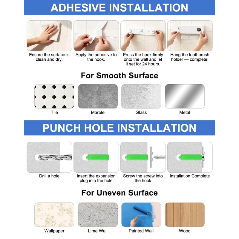 Hulmay UV Toothbrush Holder, Electric Toothbrush Holder Wall Mounted for