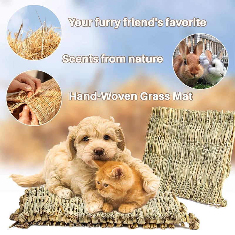 Sukh 4 PCS Rabbit Grass Mats - Natural Hay Woven