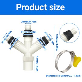 GXGM 1 x Washing Machine Drain Adapter, Drain Washing Machine Triple Thread Connection with 4 Retaining Rings, Adapter for Pipes with 20-31 mm Interface, Plastic Thread Connection
