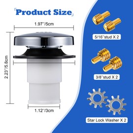 Dreyoo Bathtub Pop up Drain Stopper, Bathtub Drain Plug with 3/8'', 5/16'' Thread Studs and Star Shape Lock Washer, Tip Toe Shower Stopper Universal(1 Pack,Chrome)