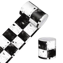 HOMETITUTE Wallpaper Border Peel and Stick Wall Border 4x196 Inch Grunge Black White Checkerboard Wallpaper Trim Decorative Accent Strip for Kitchen Garage Mirror Frame Wall Décor