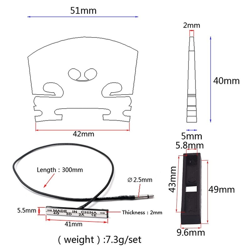 Alnicov Violin Bridge Piezo Upright Set for Cello Bass Cello
