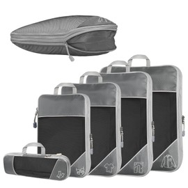 5-Piece Compression Packing Cube Set for Travel, Compression Packing Cube for Organising Your Travel Luggage, Ultralight, Storage Bag, Suitcase Organiser, for Backpack & Suitcase (Grey)