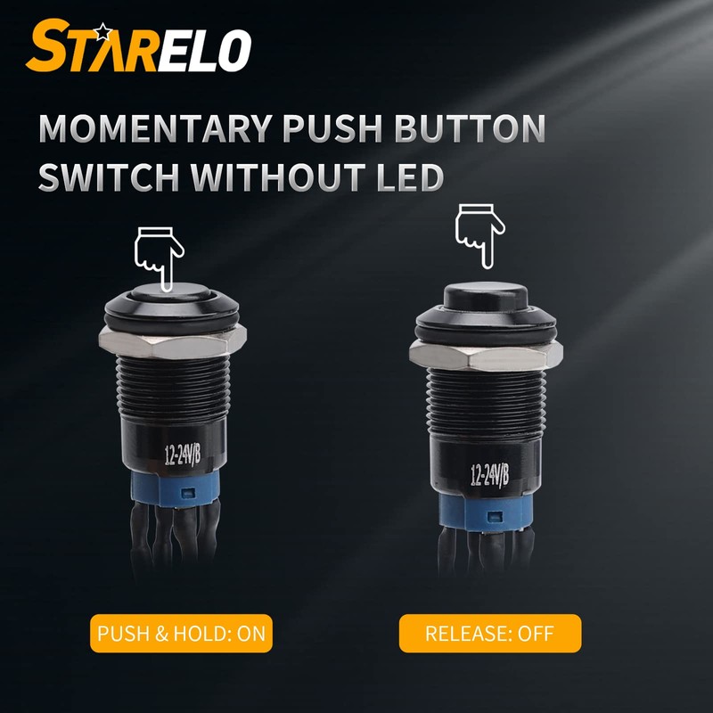 STARELO 5pcs 12mm Momentary led Push Button Switch Black Shell