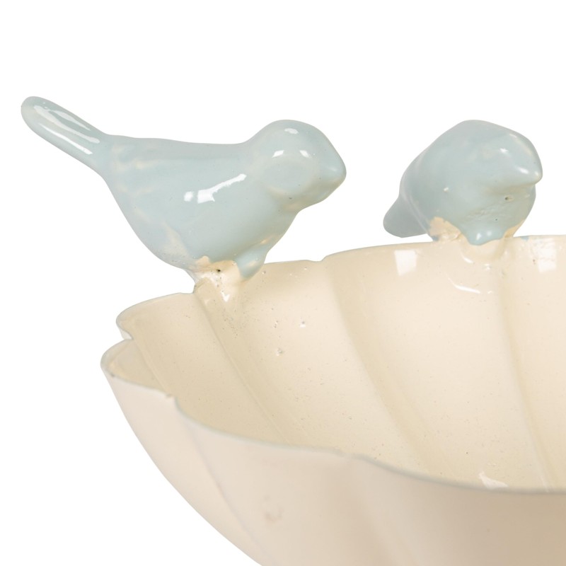 Creative Co-Op Decorative Metal Scalloped Bowl with 3D Birds, Antique