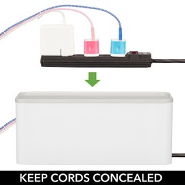mDesign Cable Management Box - Storage Organizer for Power Strips, Cords, Surge Protectors - Hide Loose Wires in Home Office, Computer Workstations, Desks, Entertainment Centers - Large, White/Stone