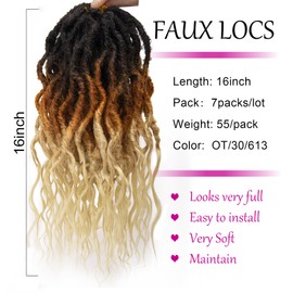 Faux Locs Crochet Hair 16 Inch Soft Locs 7Packs Boho Goddess Locs Crochet Hair with Curly Ends Pre-looped Crochet Locs for Black Women Dreadlock Synthetic Crochet Braids (0T30613, 16Inch(Pack of 7))