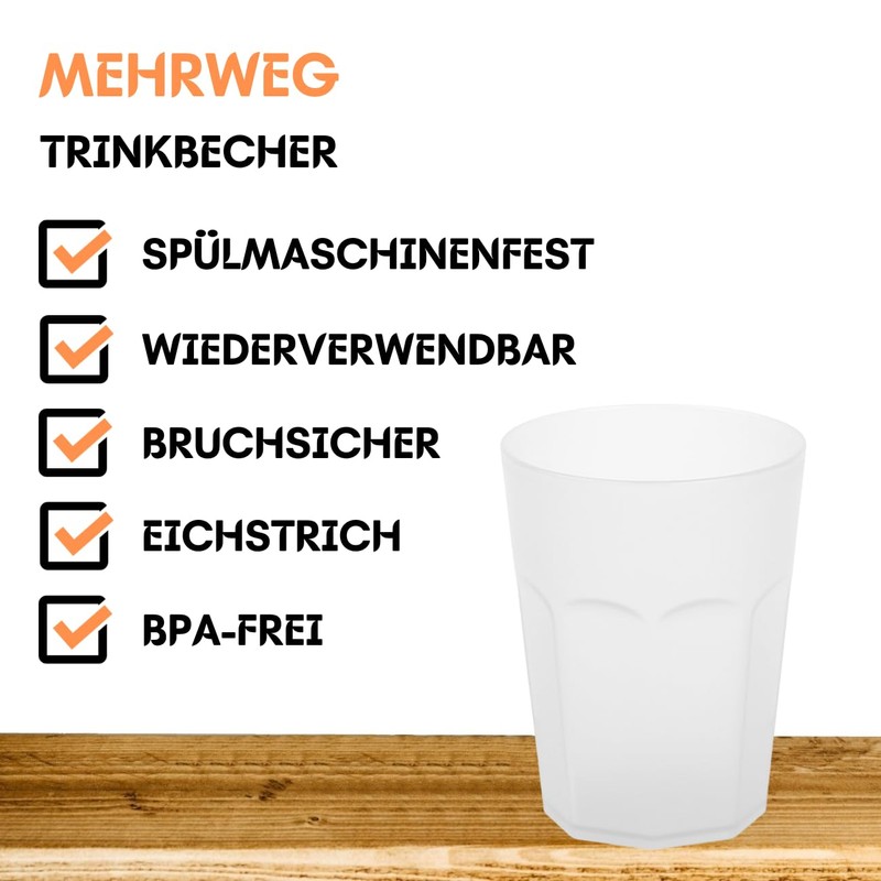 ENGELLAND - 20 x Plastic Cups White Frosted 400ml Calibration