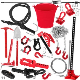 BRCatWPark RC Crawler Car Metal Decoration Upgrades Part for 1/10 Trx4 Trx6 SCX10 GEN 7/GEN 8,RC Trailer Chain/Tow Shackle/Receiver/Hook Coupler/Elastic Force Rope/Shovel/Axe/Antennas Set,Black