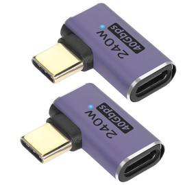 QIANRENON USB 4.0 C 90 Degree Angle Adapter 240 W 40 Gbps Type C 4.0 Male to Female Right Angle Connection, LED Display, Support 8K Audio/Video Transmission, 2 Pieces (Side Bend)