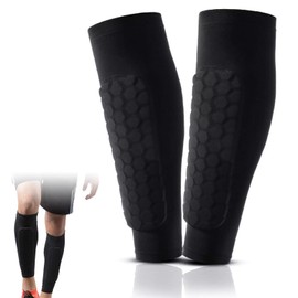 1Pair Ski Shin Guards, Honeycomb Compression Sleeve Pads Antislip Football Shin Guards for Boys, Lightweight Shin Defender with Foam, Sports Crashproof Shin Pad Socks for Kids Youth and Aldult (L)
