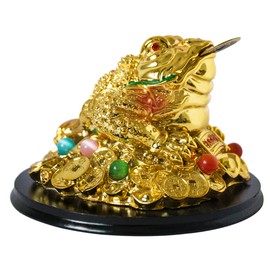 Addune Feng Shui Money Frog Statue Toad Three Legs Frog Figurines on Chinese Coins Gold Ingot Good Luck Charms Lucky Car Decor Fortune Wealth