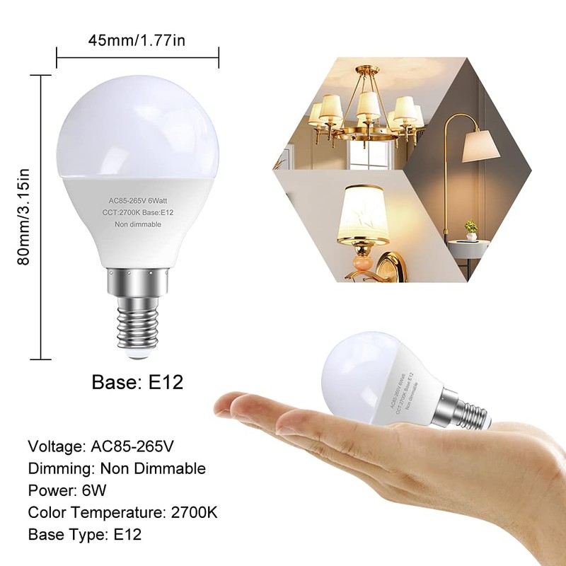 12 Pack E12 LED Candelabra Light Bulbs, 60 Watt Equivalent,
