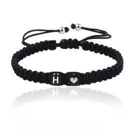 Initial A-Z Armband mit Buchstaben und Herz, Partnerarmband Geflochtenes Band verstellbarer Kette Seilarmband, Paar Geschenk für Frauen und Männer (H)