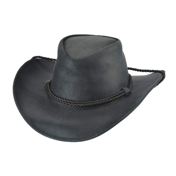 BULLHIDE Hilltop Leather Aussie Style Cowboy Hat, 3" Brim, Black,