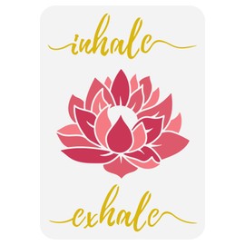 FINGERINSPIRE Lotus Stencil 21 x 29.7 cm Yoga Theme Painting Stencil Plastic Lotus Flower Pattern and Inhale Exhale Text Stencil Reusable DIY Arts and Crafts Stencil