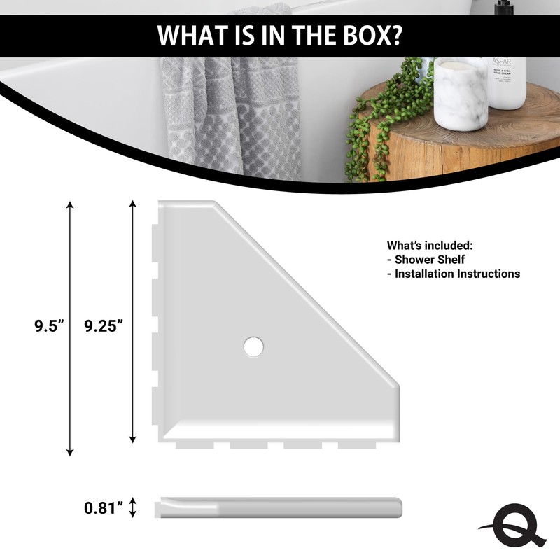 Questech 10" Corner Shower Shelf - Lugged for New Construction,