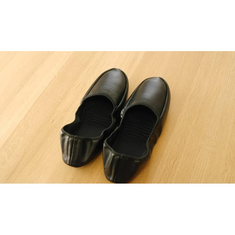 Chausse' 2s24-3,10,11 Portable Slippers, Gentleman's Knit Pouch/Leather Pouch, leather -
