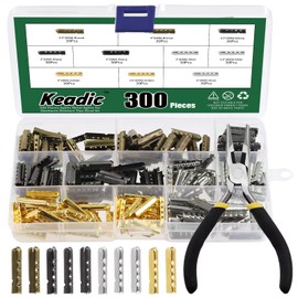 Keadic 301 Pcs Metal Shoelaces Tips Head Assorted Set with Flat Nose Pliers Kit, Silver/Gold/Gun black/Bronze 4 Holes Bullet Shaped Aglet Tips Shoe lace Ends Replacement for Sneakers Canvas DIY