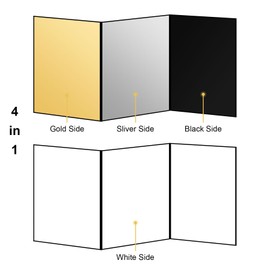Meking 17" x 12" Light Reflector, 4 in 1 Photography Reflector Cardboard, Folding Light Diffuser Board for Food and Product Photography Lighting - White/Black/Glod/Silver