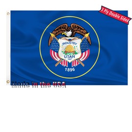 Old Utah State Flag 3x5 Outdoor Double Sided Original Utah Flag 3 Layers 240D Polyester Sewing 4 Rows of Thread with Durable Canvas Header and Brass Grommets State of Utah Flags for Indoor Wall Room