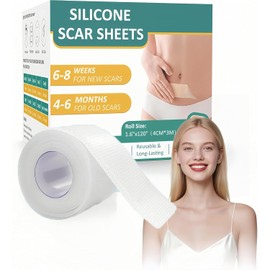 2PCS Parches de Silicona para Cicatrices,Cinta de Silicona para Eliminar Cicatrices Rollo de 4CM x 1M,Eliminación de Cicatrices de Médico Profesional para Cesárea,Cirugía,Quemaduras,Queloides,Acné