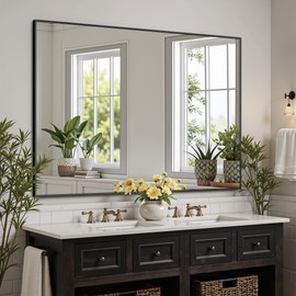 Furnbar Bathroom Mirror 40" x 30", Large Rectangle Wall Mirror, Black Metal Frame Wall Mounted Mirrors for Bathroom, Vanity, Bedroom, Entryway Decor(Horizontal/Vertical)