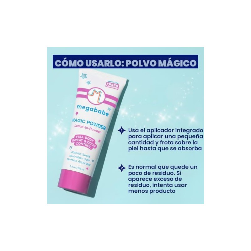 Megababe Magic Powder, absorbente de sudor y olor, sin talco,