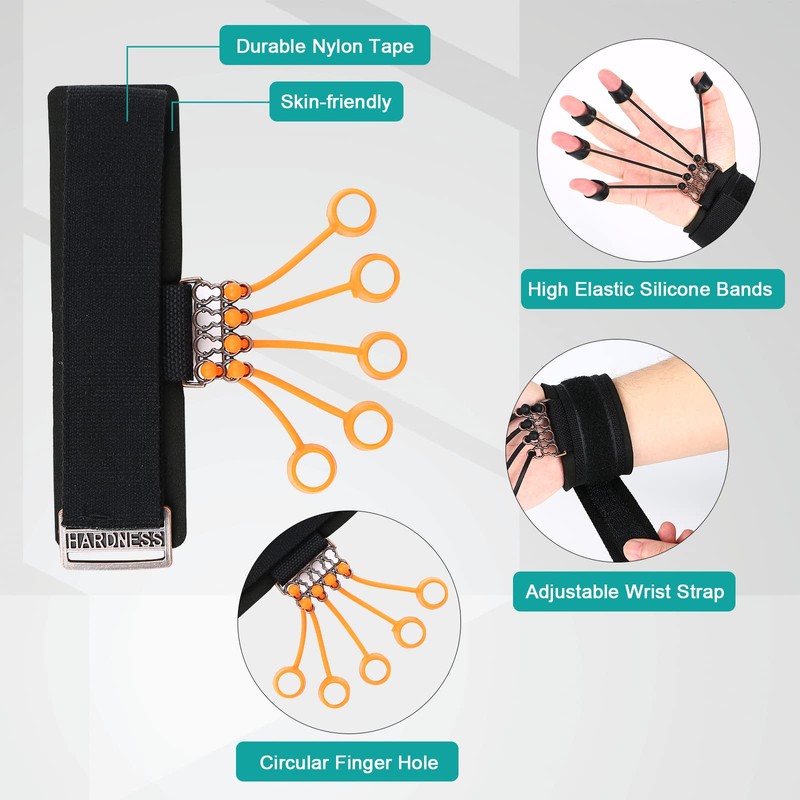 4 Pack Finger Exerciser with Bracelet, (20lb, 40lb, 60lb, 75lb)