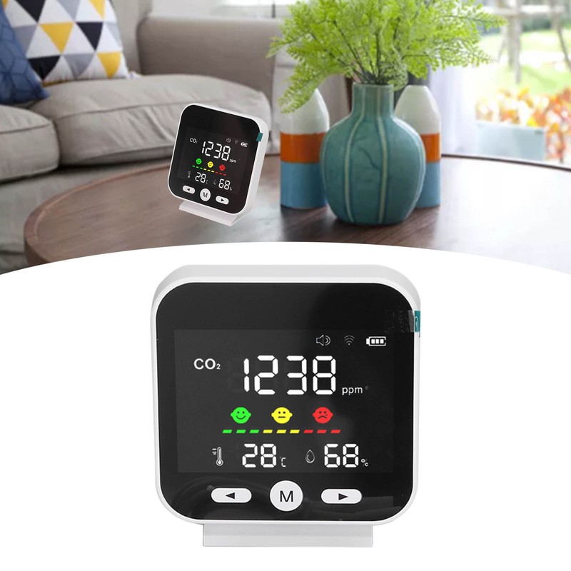 White Smart Air Quality Monitor LCD Screen WIFI CO2 Temperature
