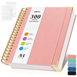 Bullet Dotted Journal Spiral Notebook, 300 Pages Leather Notebooks with Contens, 120 GSM Thick No Bleed Through Paper Journals, A4 Large Dot Grid Notebook for Women Men Work Writing, 8.5" x 11", Pink