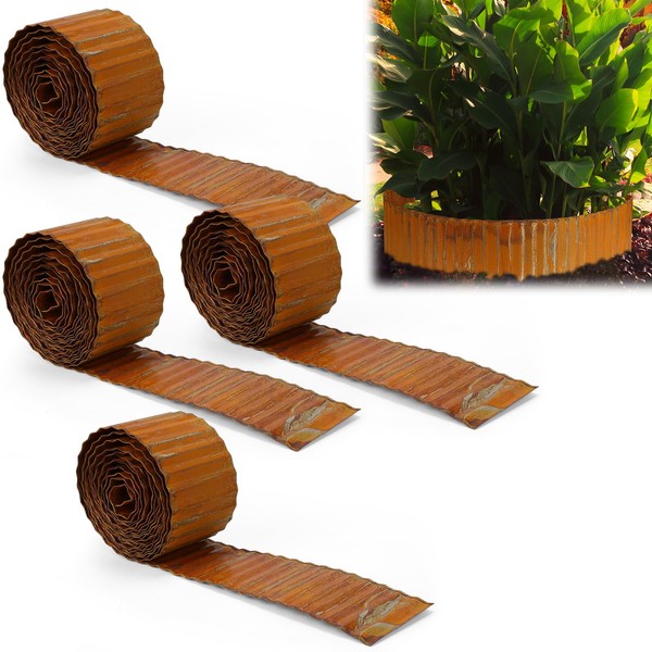Tandefio 4 Pcs Rusted Corrugated Garden Edging 6 Inch x