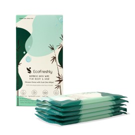 EcoFreshly Bamboo Body Wipes for Body & Hair, Pets, Rinse Free, 100% biodegradable, Zero Microplastics, Hypoallergenic (5 Count/Box)