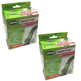 Slime Smart Tube 26" x 1.75-2.125 Self Healing Mountain Bike Inner Tubes - Presta Valve (Pair)