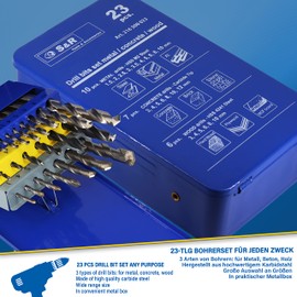 S&R drill bit set, 15-piece, 23 pieces, in plastic box or metal box., blue
