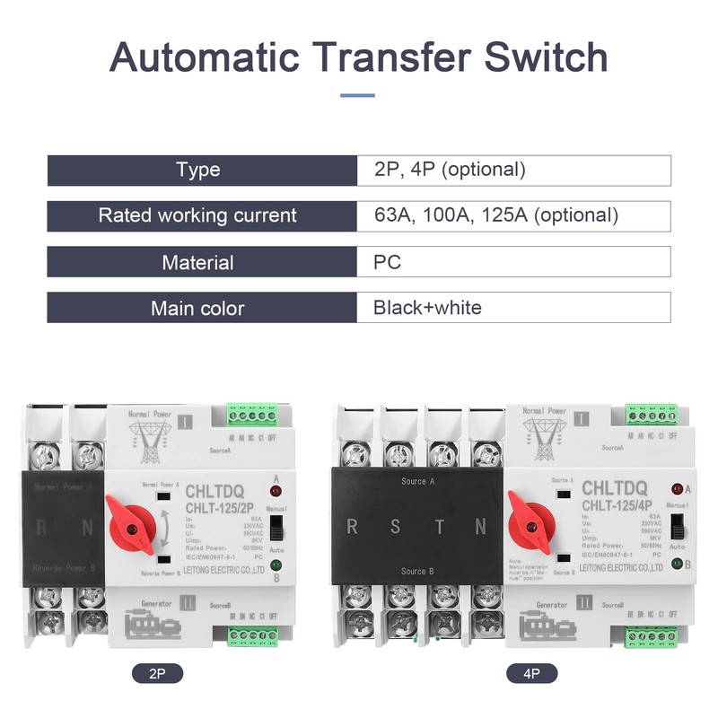 Compact Automatic Transfer Switch Electrical Selector Switches Dual Power Switch