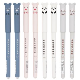 8 Pcs Erasable Pens, Erasable Rub Out Pens 0.5mm Erasable Gel Pens with Black Refill Cute Animal Friction Rollerball Pens Cartoon Erasable Rollerball Pen Set for Student Stationery Office Supplies