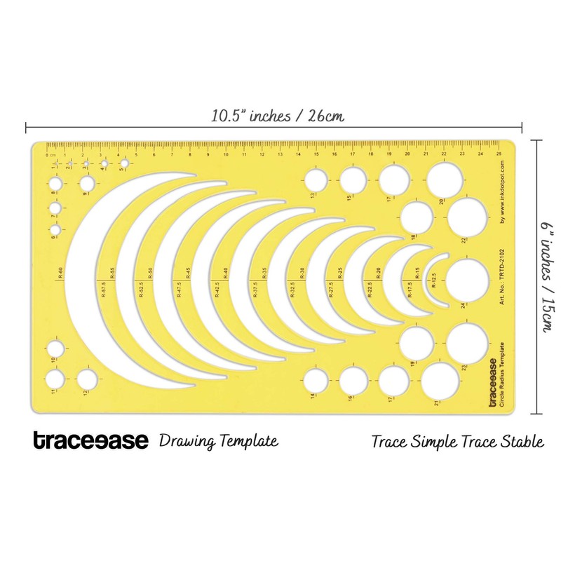 Traceease Geometric Drafting Circle Radius Template Drawing Stencil, Designing Template