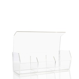 Acrylic Made Caja de té minimalista rectangular con 3 compartimientos y tapa abatible de acrílico, 25 cm frente x 10 cm fondo x 9 cm alto