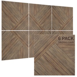 TO-TH Acoustic Panels for Wall and Ceiling - 6 Pack 2'x2'x0.4,Self-Adhesive 3D UV Printing Decorative Wall Panels with Wood Look,Natural Walnut